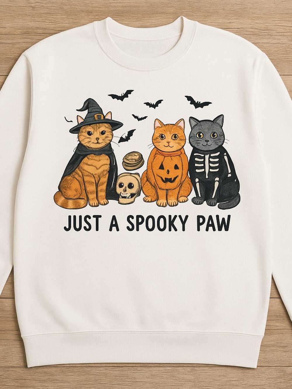 Just a Spooky Paw Halloween Cat Crewneck Sweatshirt, Cute Halloween Cats Pullove